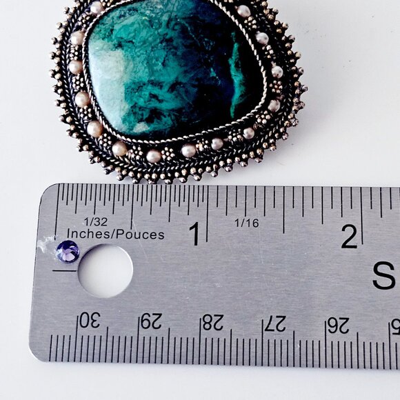 Vintage Israeli Sterling Eilat Stone & Cultured Pearl Pendant/Brooch - Picture 5 of 6